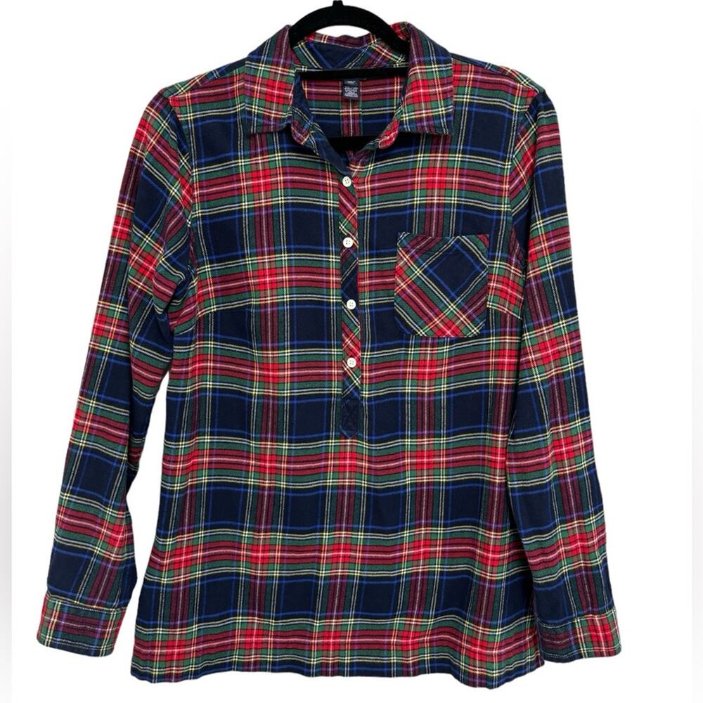 Lands’ End Women's Popover 100% Cotton Classic Plaid Flannel Shirt - Size 6